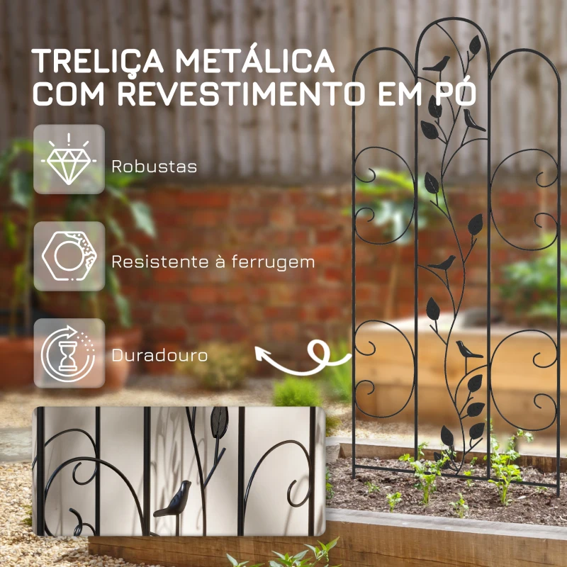 Outsunny Conjunto de 4 Treliças de Jardim Suportes para Trepadeiras de Aço para Plantas e Decoração Pátio Terraço 40x106 cm Preto