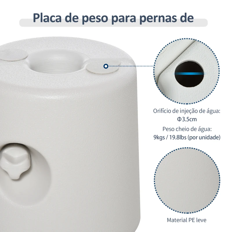 Outsunny Conjunto de 4 Pesos para Tendas Dobráveis Suportes Enchíveis com 9 kg de Água com Maçanetas de Fixação Ø22/24x25 cm Branco