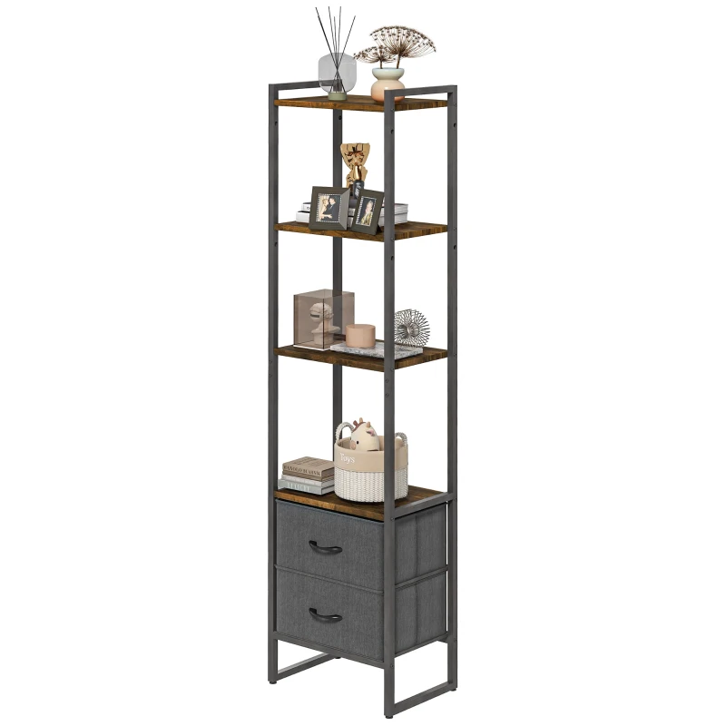 HOMCOM Four-Tier Industrial Display Shelf, with Bottom Drawers