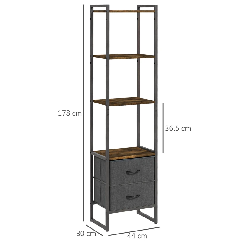 HOMCOM Four-Tier Industrial Display Shelf, with Bottom Drawers