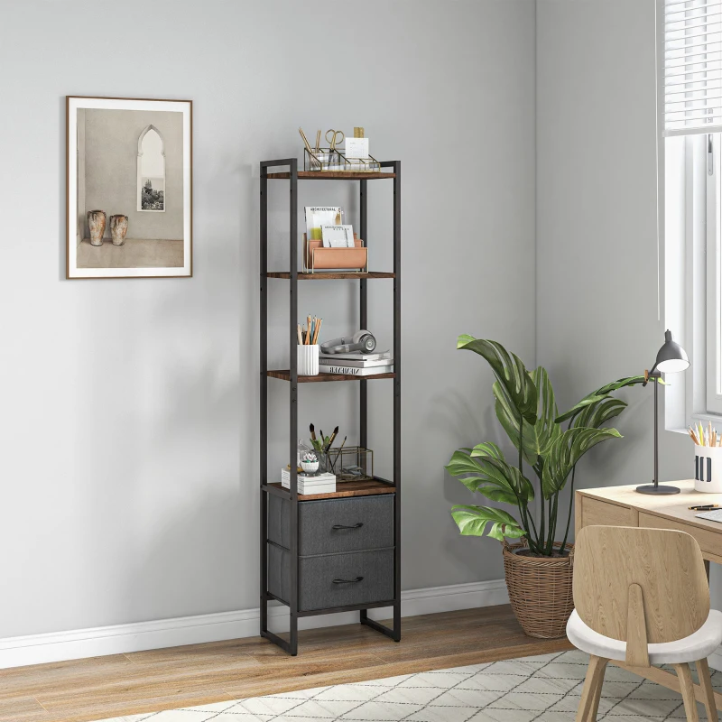 HOMCOM Four-Tier Industrial Display Shelf, with Bottom Drawers