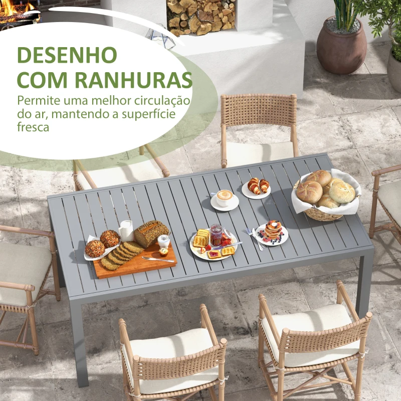 Outsunny Mesa de Jardim Extensível Mesa de Terraço Retangular para 6-8 Pessoas Capacidade 50 kg 180/240x94x73 cm Cinza Escuro