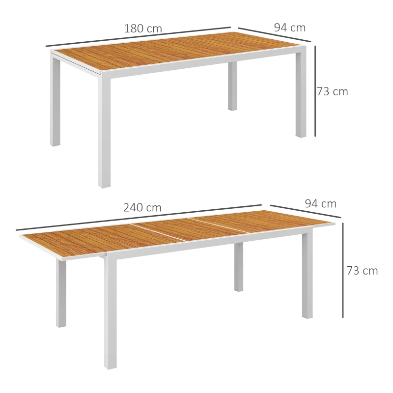 Outsunny Mesa de Jardim Extensível Mesa de Terraço Retangular para 6-8 Pessoas Capacidade 50 kg 180/240x94x73 cm Marrom