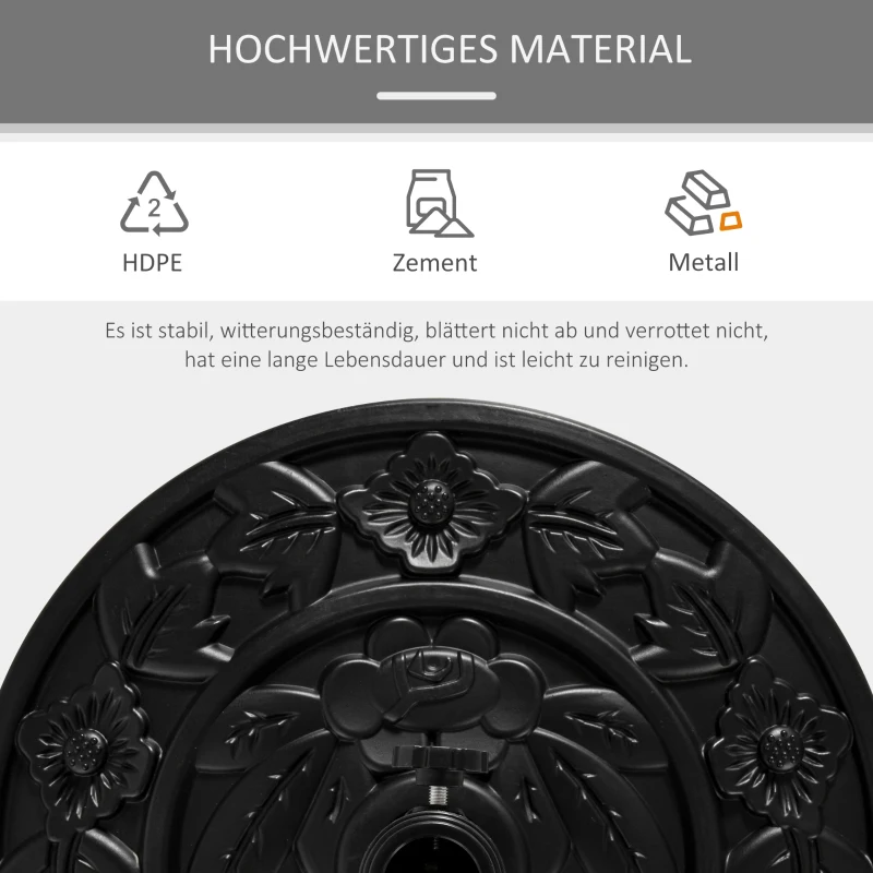 Outsunny Halfronde Parasolvoet, 9 kg, Bloemendesign, HDPE/Cement, voor Parasolstokken Ø35/38/48 mm