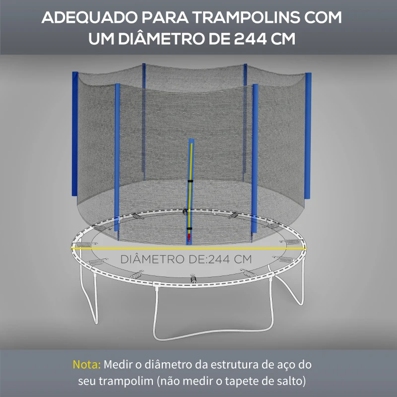 SPORTNOW Rede de Segurança para Trampolim Ø244 cm Rede de Substituição de Trampolins com Fecho de Correr para 6 Postes Azul