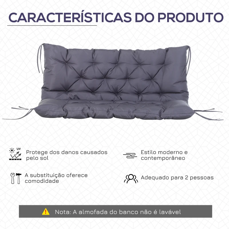 Outsunny Almofada para Banco com Encosto 120x110x12cm Almofada de Banco de 2 Lugares para Jardim Terraço Balcão Exterior Cinza
