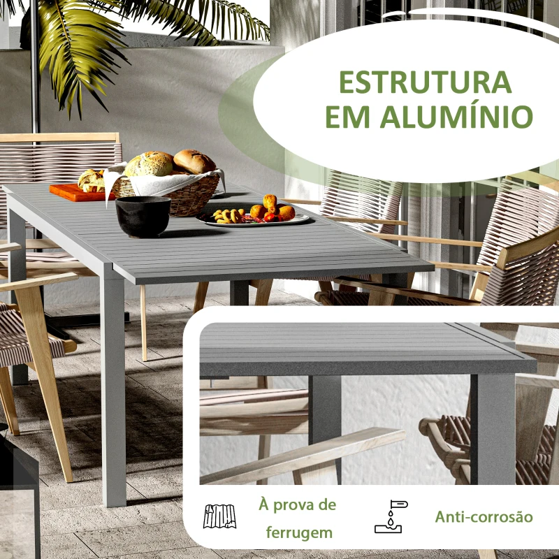 Outsunny Mesa de Jardim Extensível Mesa de Terraço Retangular para 6-8 Pessoas Capacidade 50 kg 180/240x94x73 cm Cinza Escuro