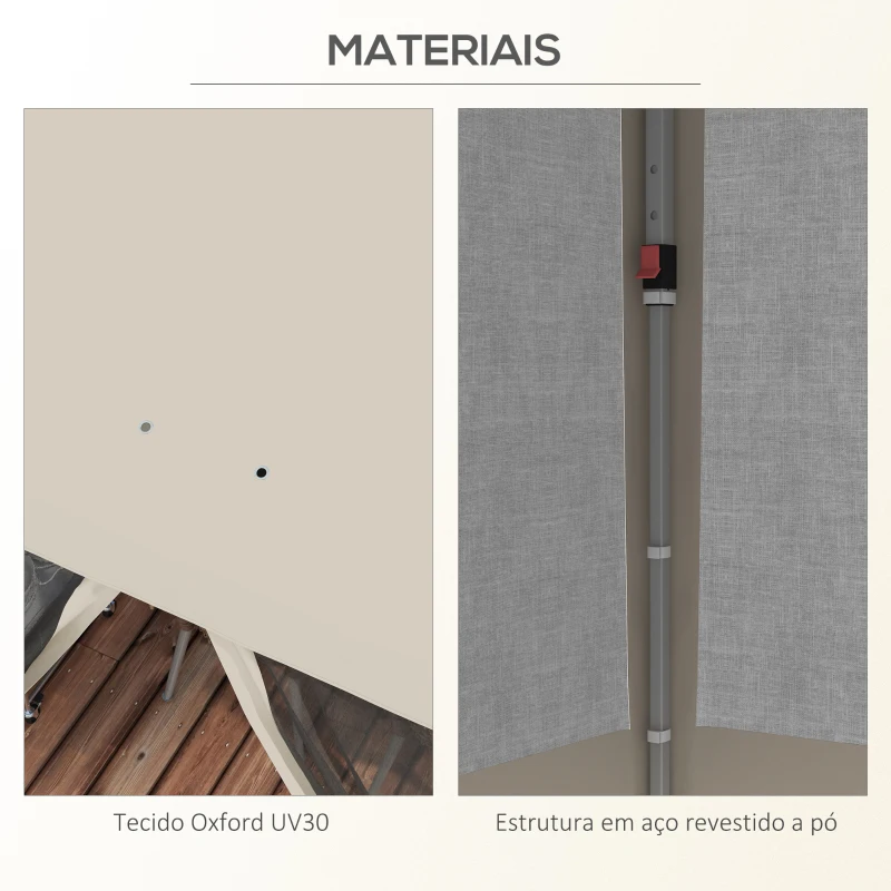Outsunny Tenda Dobrável 3x3 m Tenda de Jardim com Parede Lateral de Malha 6 Janelas Altura Ajustável para Campismo Festas Bege