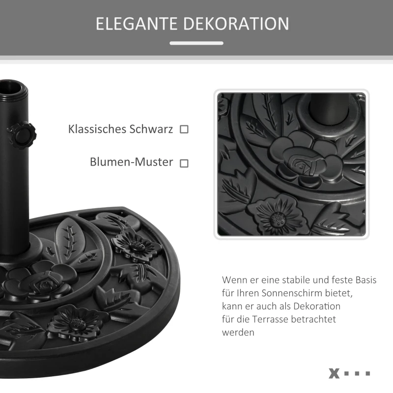 Outsunny Halfronde Parasolvoet, 9 kg, Bloemendesign, HDPE/Cement, voor Parasolstokken Ø35/38/48 mm