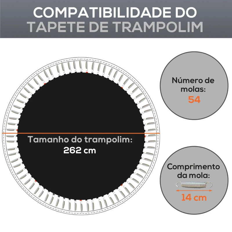 SPORTNOW Tapete de Substituição para Trampolim Redondo Ø262 cm Tapete para Trampolim de 10 Pés Anti-UV Preto