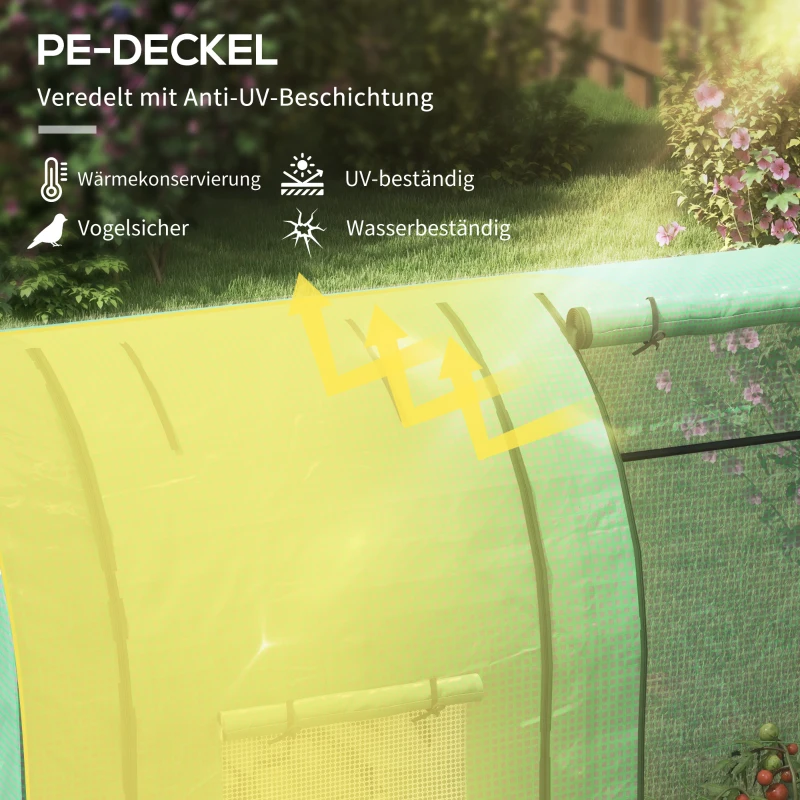 Outsunny Mini-kas Kweekkas, 2 plantgebieden, oprolbare deuren, 185 x 94 x 150 cm, Groen