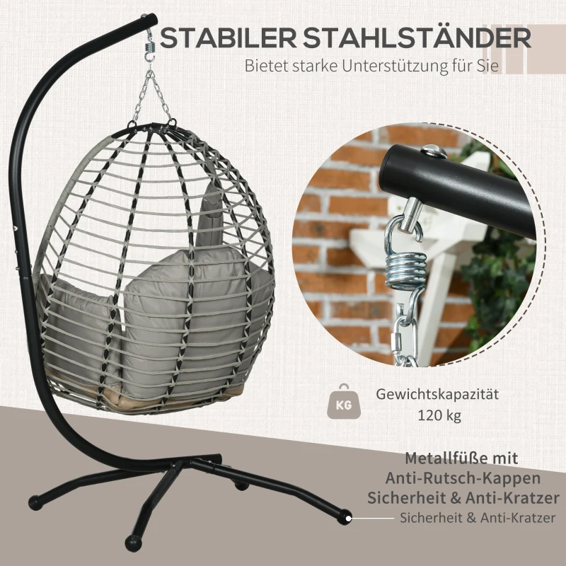 Outsunny hangstoel, zit- en rugkussen, opvouwbare zitschaal, bekerhouder, metalen frame, grijs