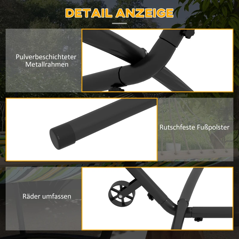 Outsunny Hangmatstandaard Hangmatframe, weerbestendig, verstelbare afmetingen, 290 cm x 120 cm x 115 cm, Zwart