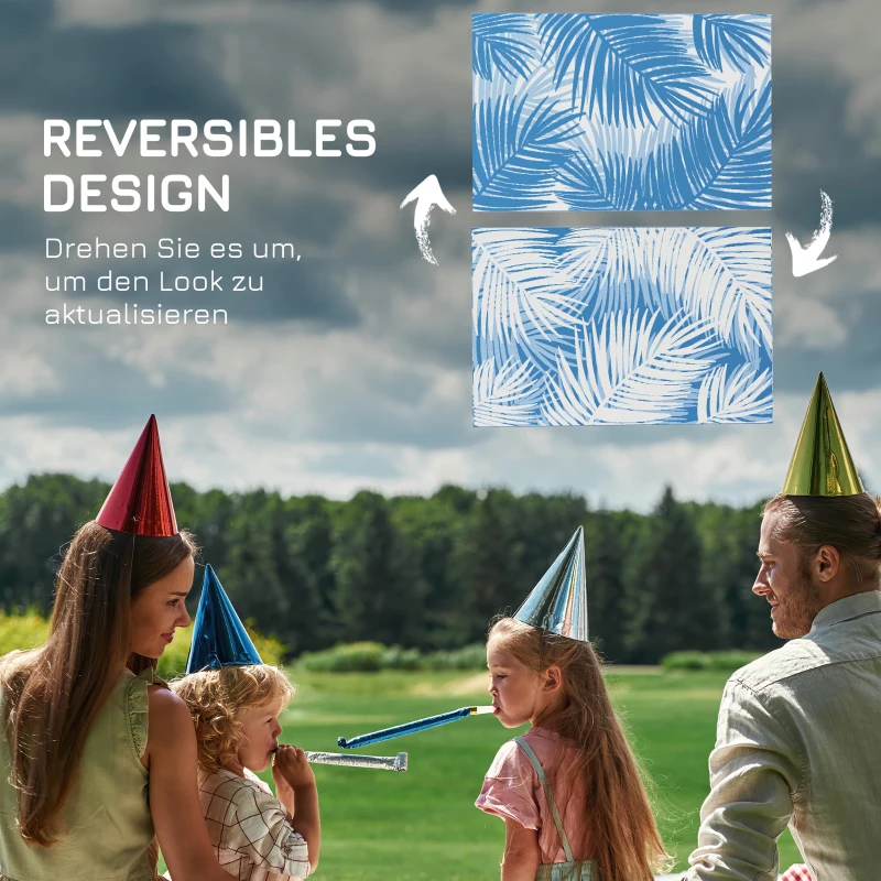 Outsunny Waterdicht Buiten Vloerkleed, Bladeren Patroon, 182x274cm, Blauw/Crème