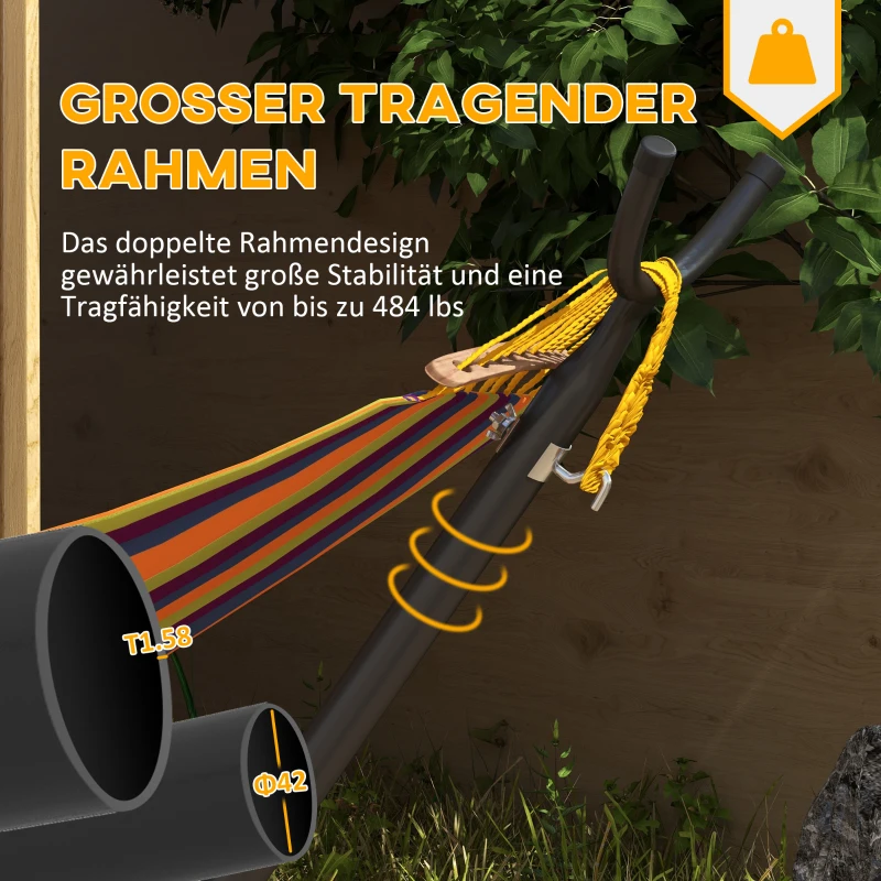 Outsunny Hangmatstandaard Hangmatframe, weerbestendig, verstelbare afmetingen, 290 cm x 120 cm x 115 cm, Zwart