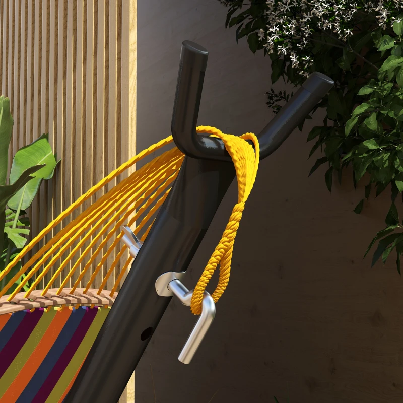 Outsunny Houten Hangmatstandaard, geschikt voor hangmatten tot 280 cm, Staal, 285L x 125B x 110H cm, Zwart
