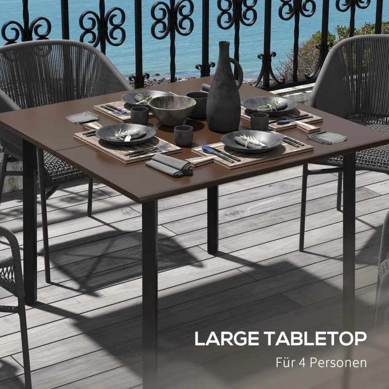 Outsunny Tuinset met parasolgat, metalen frame, 100x100x72 cm, bruin/zwart