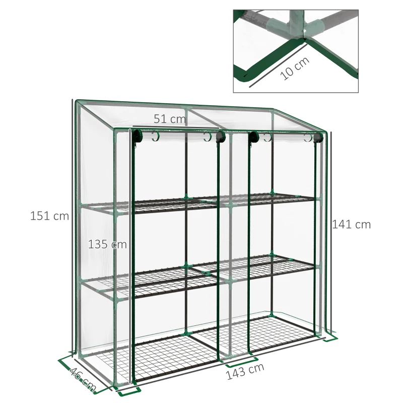 Outsunny Estufa de Jardim de 3 Níveis Estufa de Terraço para Cultivo de Plantas em Pátio 143x46x141/151 cm Transparente