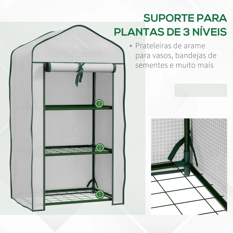 Outsunny Estufa de Jardim de 3 Níveis Estufa de Terraço com 3 Prateleiras para Cultivo de Plantas Flores 59x39x127 cm Branco
