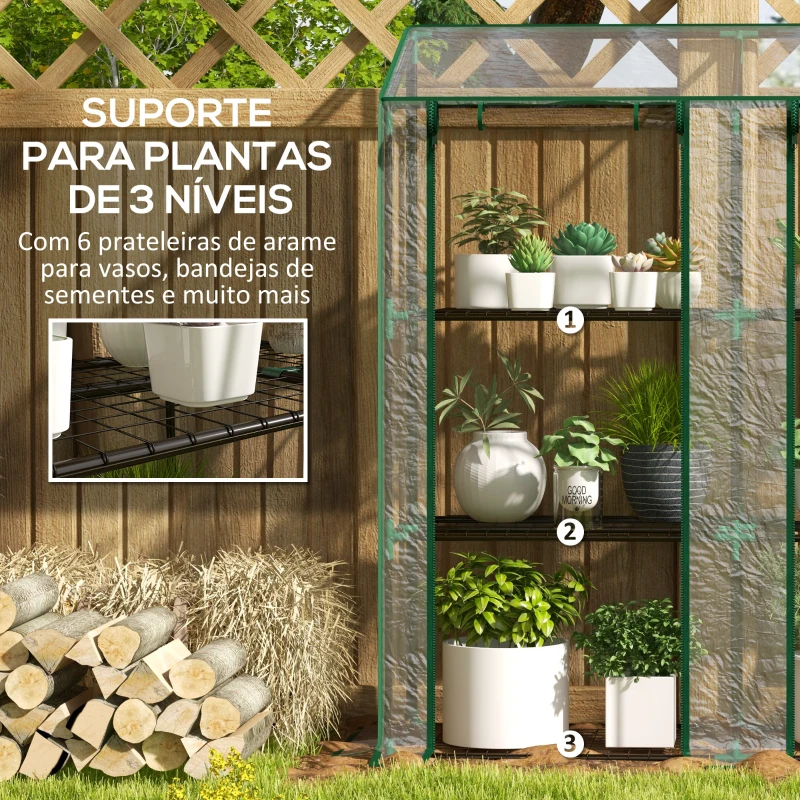 Outsunny Estufa de Jardim de 3 Níveis Estufa de Terraço para Cultivo de Plantas em Pátio 143x46x141/151 cm Transparente