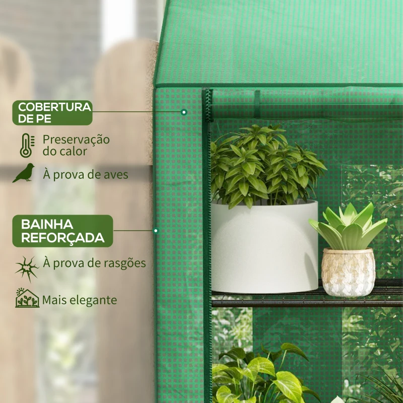 Outsunny Estufa de Jardim de 3 Níveis Estufa de Terraço com Prateleiras para Cultivo de Plantas em Pátio 143x46x141/151 cm Verde