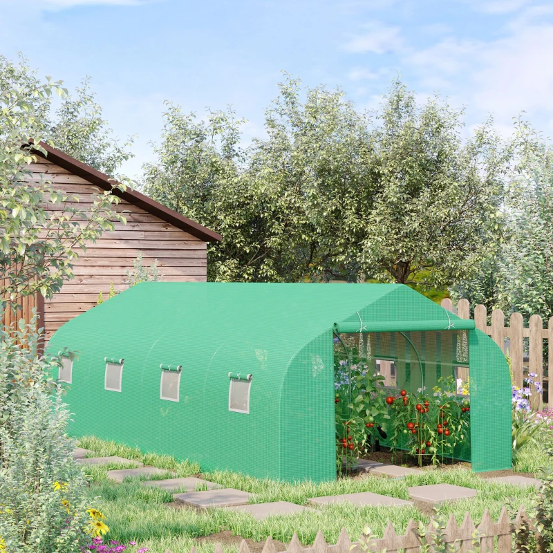 Outsunny Sera pentru Gradina 6x3x2 m, Sera cu Acoperis inclinat din PE pentru Plante, Verde(m-2)