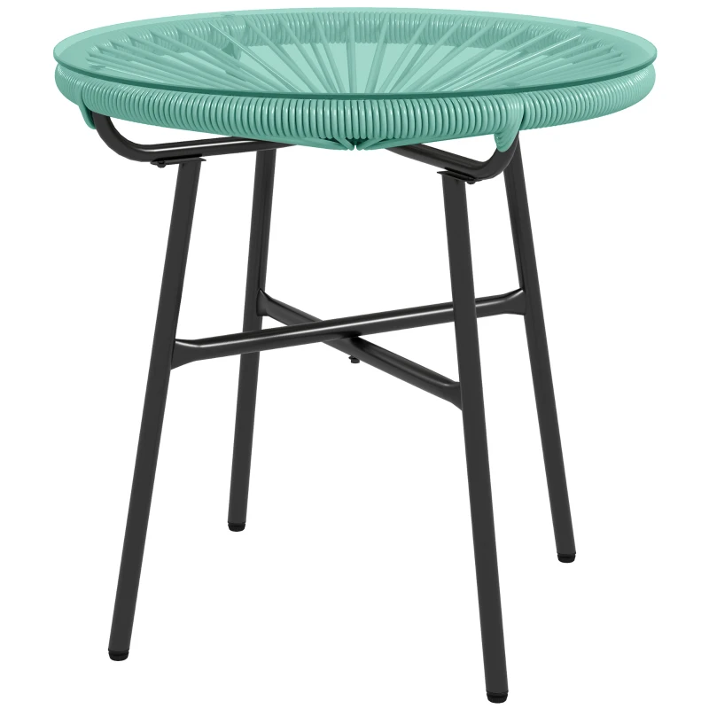 Table Basse De Jardin Outsunny En Résine Tressée Avec Plateau Verre Trempé 5 Mm - Design Moderne, Résistante Aux Intempéries, Pour Terrasse, Balcon, Patio