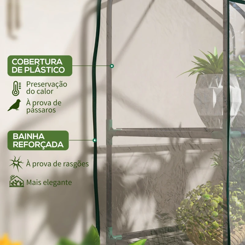 Outsunny Estufa de Jardim de 3 Níveis Estufa de Terraço com 3 Prateleiras para Cultivo de Plantas Flores 59x39x127 cm Transparente