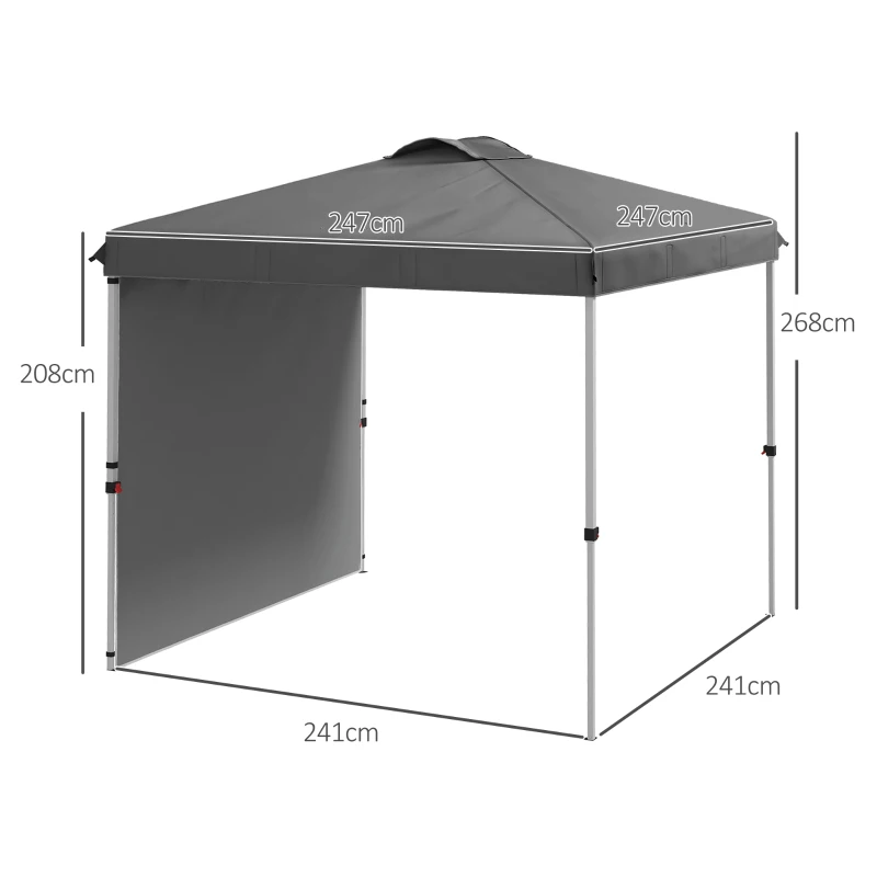 Outsunny Tenda Dobrável 2,5x2,5 m Tenda de Jardim com 1 Parede Lateral Altura Ajustável para Campismo Festas Cinza Escuro