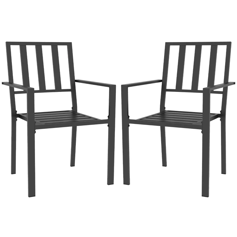 Outsunny Set of Two Minimal Metal Garden Chairs - Black