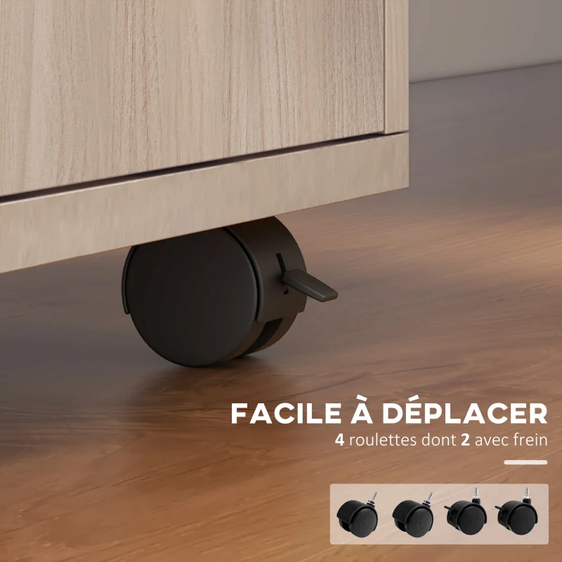 HOMCOM Caisson de bureau à roulettes avec tiroir placard et niche pour documents et dossier suspendu 40 x 35 x 60 cm chêne