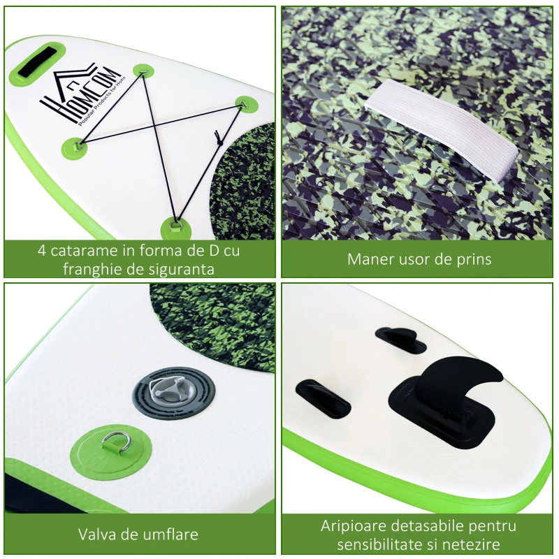 HOMCOM Placa Gonflabila SUP Stand Up Paddle cu Vasla Verde 302 x 76 x 15 cm