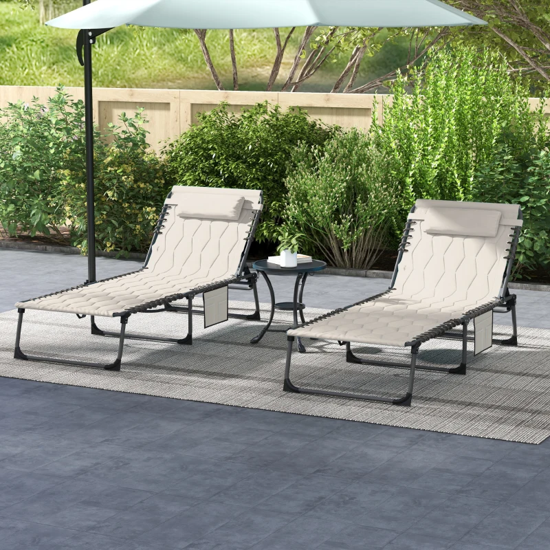 Outsunny Set of Two Sun Loungers, with Five-Position Reclining Backs - Khaki