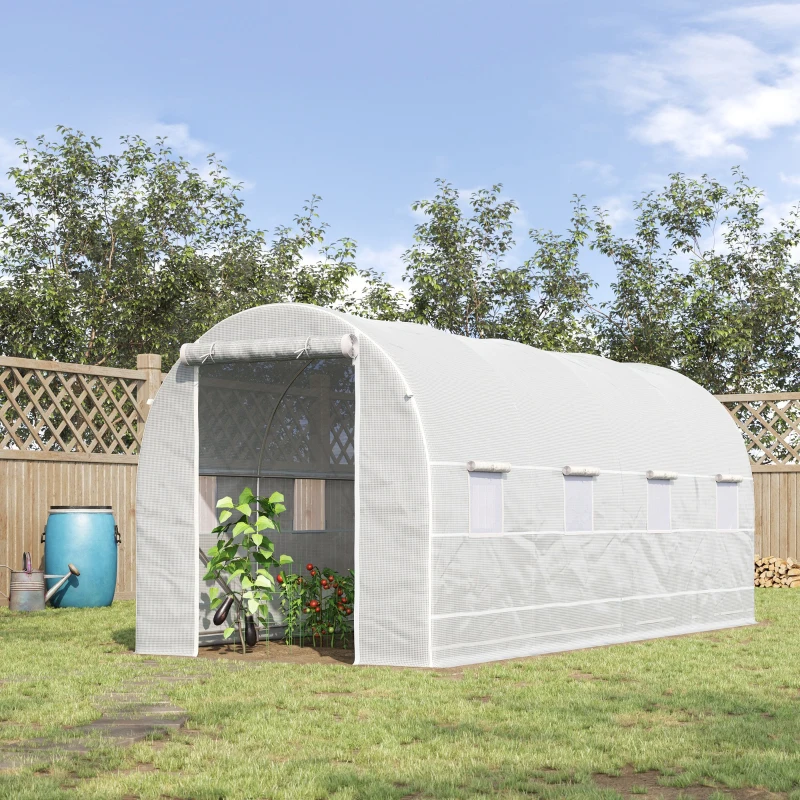 Outsunny Sera tunel cu 8 ferestre si usa rulanta, sera de gradina tunel pentru plante, 5x2x2m, alb(m-10)