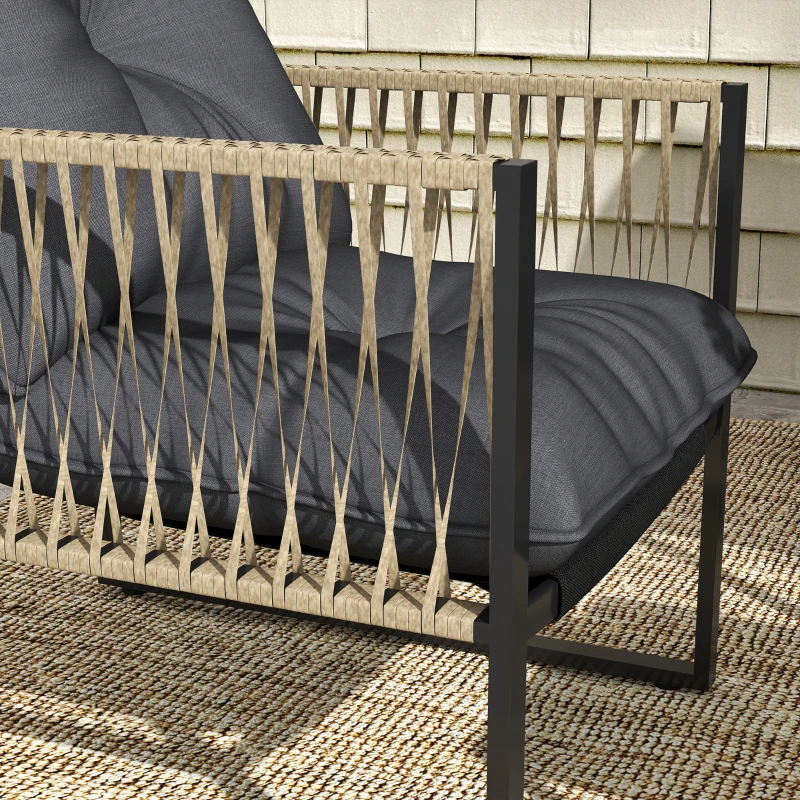 Outsunny Set da Giardino 4 Pezzi in Rattan con Divanetto, 2 Sedie e Tavolino da Caffè, Grigio e Marrone