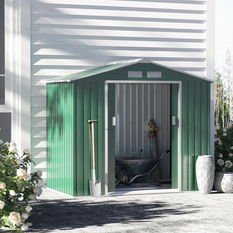 Outsunny Magazie Gradina din Otel, culoare verde, dimensiuni 213×127×18 cm(m-11)