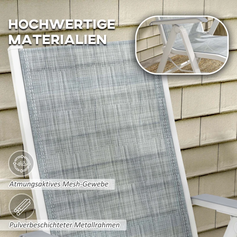 Outsunny Grijze en witte tuinstoel - Loungestoel voor buiten, weerbestendig, 62cm x 96cm x 108cm