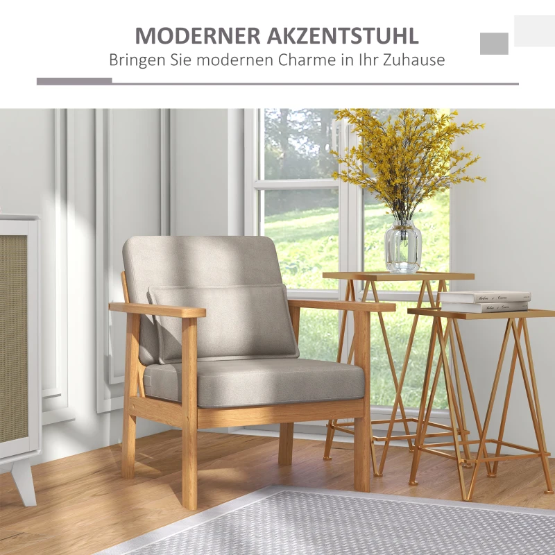 HOMCOM Gestoffeerde Stoel, inclusief 1 Kussen, 70 cm x 72 cm x 76 cm, Beige + Natuurlijk