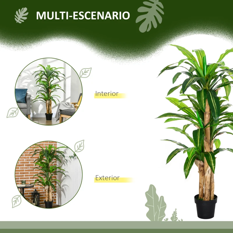 Outsunny Dracaena Artificial con 66 Hojas Musgo Planta Artificial para Decoración Jardín Balcón Oficina Salón Ø20x160 cm Verde