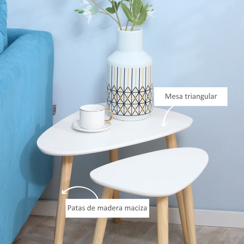 HOMCOM Juego de 2 Mesas Auxiliares Mesas Nido para Salón Dormitorio Oficina 59,5x39,5x45 cm y 44,5x28,5x40 cm Blanco