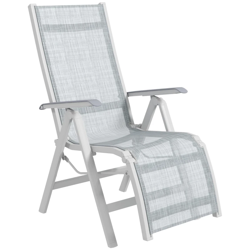 Outsunny Grijze en witte tuinstoel - Loungestoel voor buiten, weerbestendig, 62cm x 96cm x 108cm