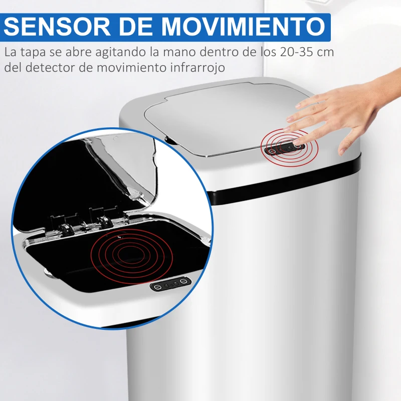 HOMCOM Cubo de Basura Inteligente 50L con Sensor Infrarrojo para Apertura Automática de Acero Inoxidable 33x25x84 cm Plata
