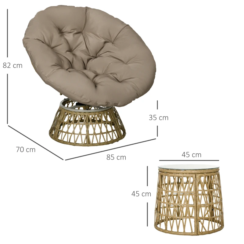 Outsunny Tuinmeubelset 3-delig, Bistroset - Weerbestendig - Afneembare kussens - 85 cm x 70 cm x 82 cm - Natuurlijk + Lichtbruin