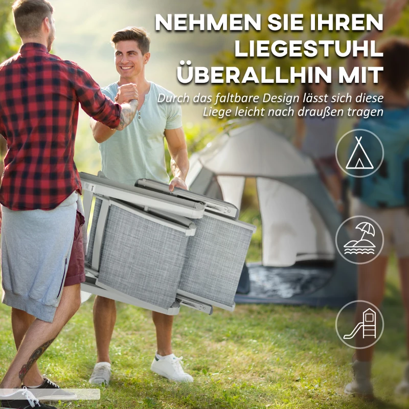 Outsunny Grijze en witte tuinstoel - Loungestoel voor buiten, weerbestendig, 62cm x 96cm x 108cm