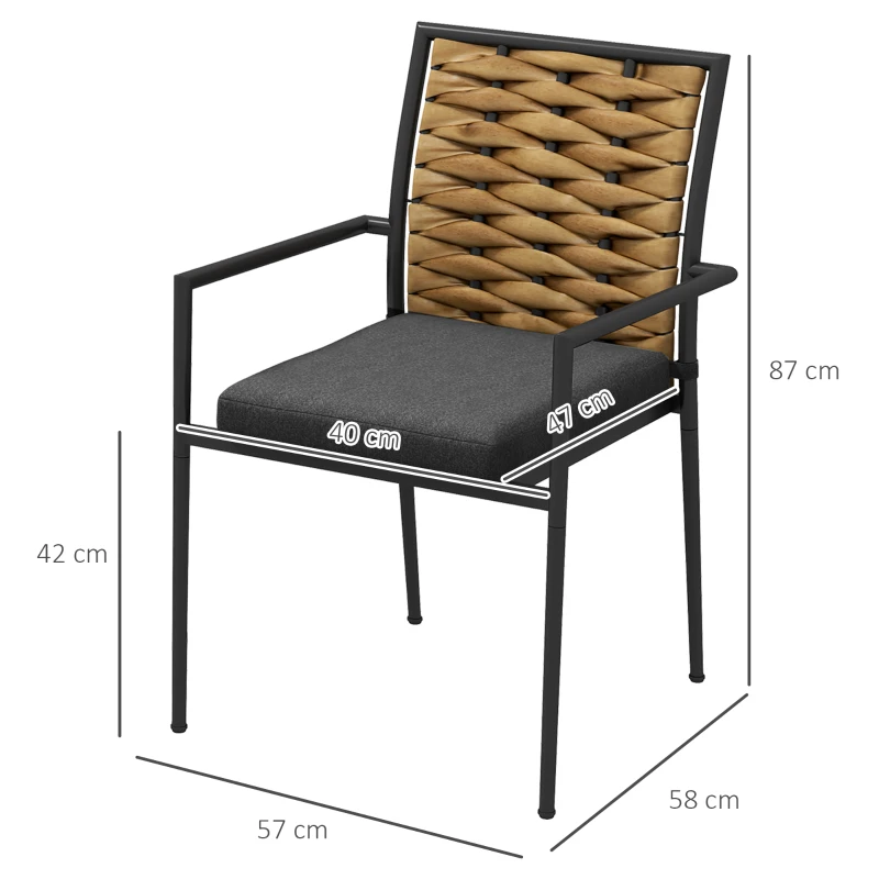 Outsunny Moderne Zwarte Tuinstoelen - Weerbestendige Buitenstoelen voor Terras - Afmetingen 57 x 58 x 87 cm