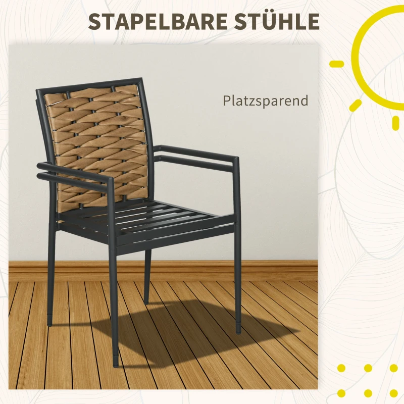Outsunny Moderne Zwarte Tuinstoelen - Weerbestendige Buitenstoelen voor Terras - Afmetingen 57 x 58 x 87 cm