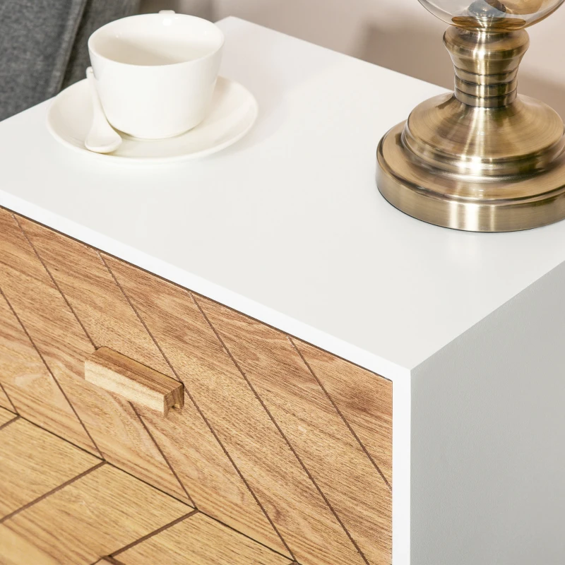 HOMCOM Mesita de Noche Madera con 2 Cajones Comoda Rústica Cajonera Mesilla Mueble para Dormitorio Armario Almacenamiento 40x30x55,5 cm Blanco y Natural(m-8)