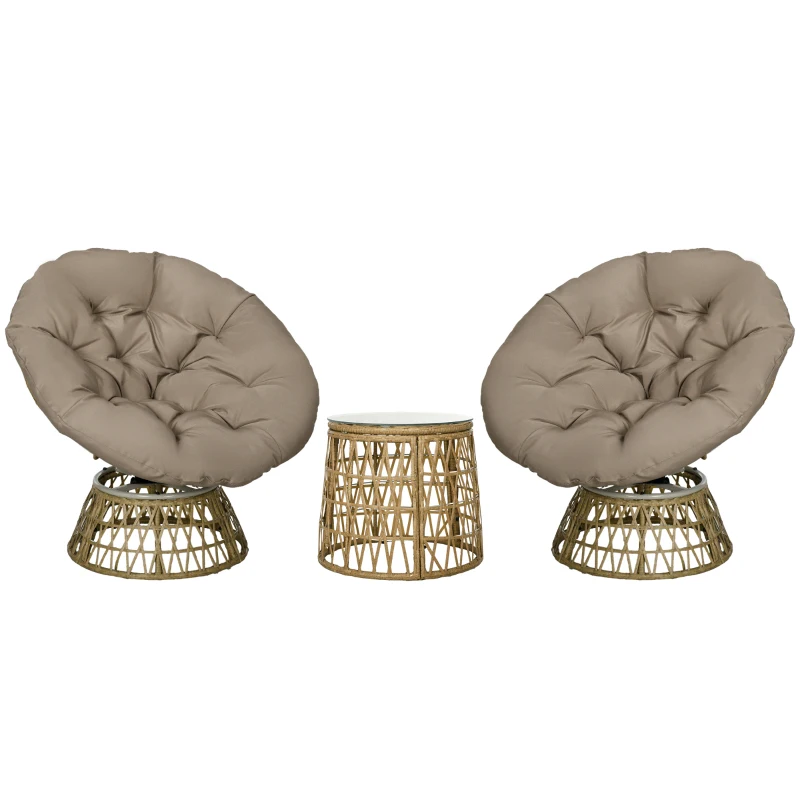 Outsunny Tuinmeubelset 3-delig, Bistroset - Weerbestendig - Afneembare kussens - 85 cm x 70 cm x 82 cm - Natuurlijk + Lichtbruin