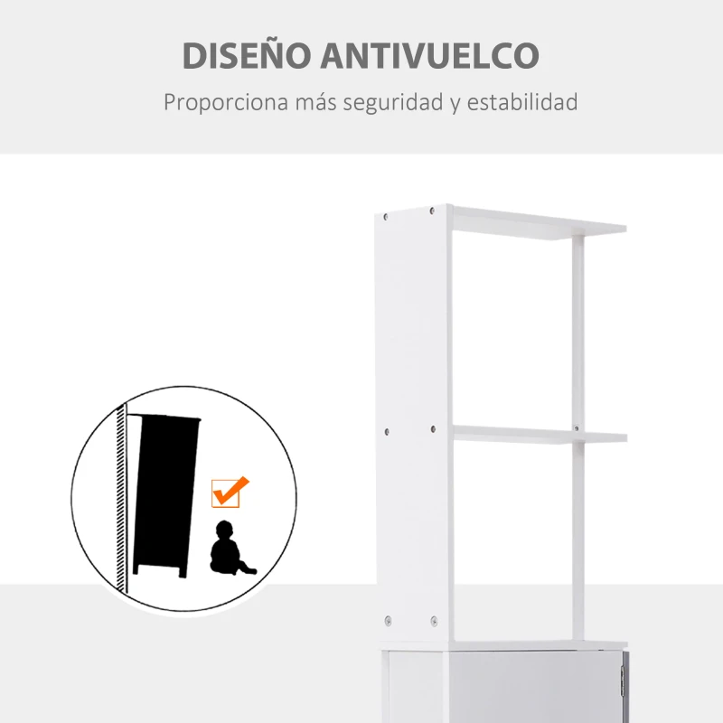 HOMCOM Columna de Baño Moderno Mueble Auxiliar de Baño con 2 Estantes 2 Cajones y 1 Puerta Antivuelco 15x33x136,5 cm Blanco