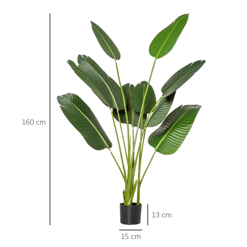 HOMCOM Planta Artificial Bananera de 160 cm con Maceta y 10 Hojas Realistas Planta Tropical Sintética para Decoración en Interior y Exterior Oficina Hogar Verde